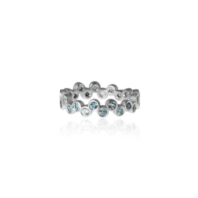 Ring aus 925er rhodiniertes Silber mit blauen Topas Brillanten und Aquamarinen