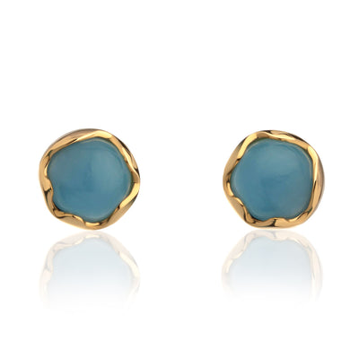 Ella Aquamarin Ohrstecker in 750er Gelbgold, rund im Wellen-Design