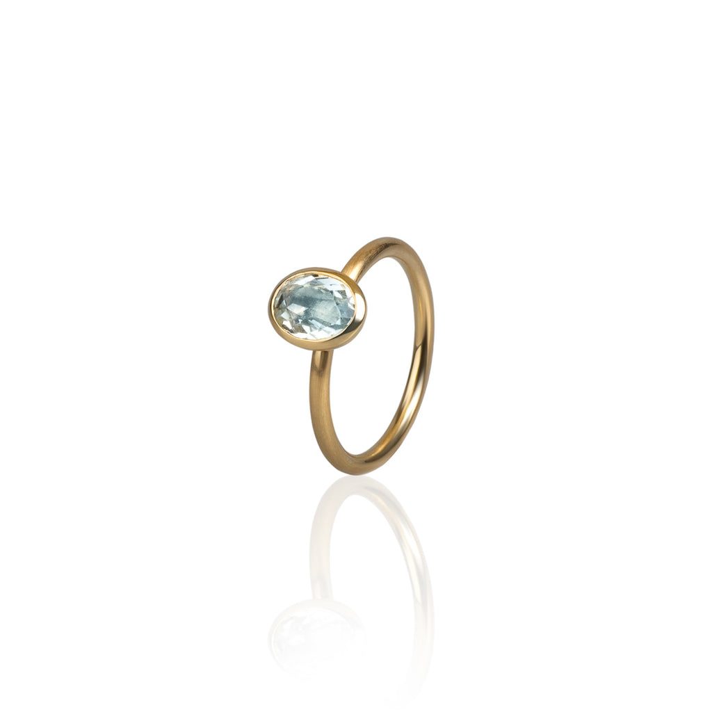 Nachlass Jewllery Massiver 9K Gold Ring Aquamarin Oval Schliff Schmuck Größe 7 Oder N1/2